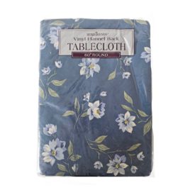 Home Trends Town & Country Blue Floral Vinyl Flannel Back Tablecloth 60 Inch Round