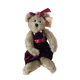 1990's Bearington Collection "Lindsay" Holiday Teddy Bear 12" Burgundy Velvet Romper #1090