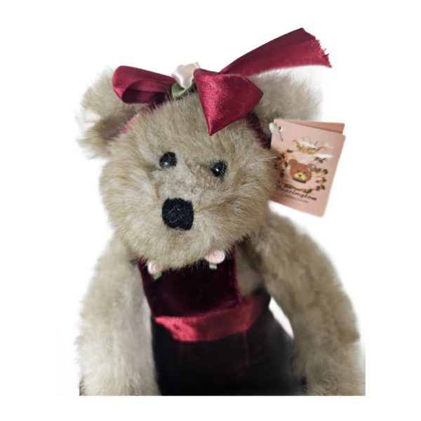 1990's Bearington Collection "Lindsay" Holiday Teddy Bear 12" Burgundy Velvet Romper #1090
