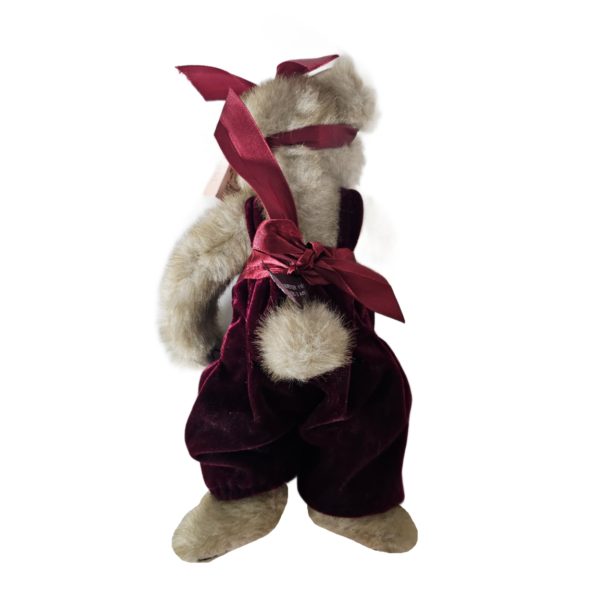 1990's Bearington Collection "Lindsay" Holiday Teddy Bear 12" Burgundy Velvet Romper #1090