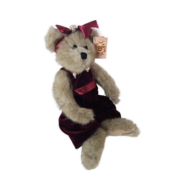 1990's Bearington Collection "Lindsay" Holiday Teddy Bear 12" Burgundy Velvet Romper #1090