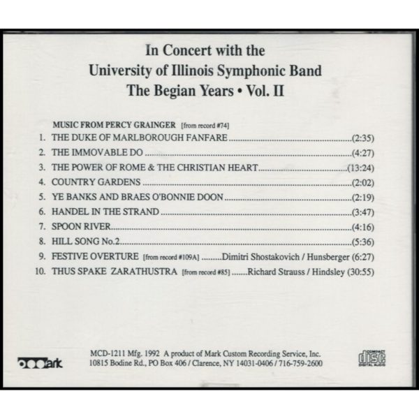 In Concert with the University of Illinois Symphonic Band: The Begian Years, Vol. II (Music CD)
