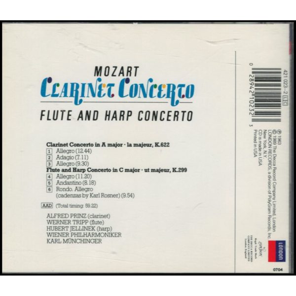 Mozart Clarinet Concerto: Flute and Harp Concerto (Music CD)