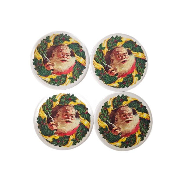 Rare Coca Cola Sundblom Santa In Wreath Stoneware Coasters Set of 4