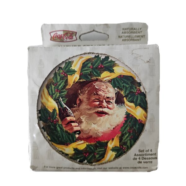 Rare Coca Cola Sundblom Santa In Wreath Stoneware Coasters Set of 4