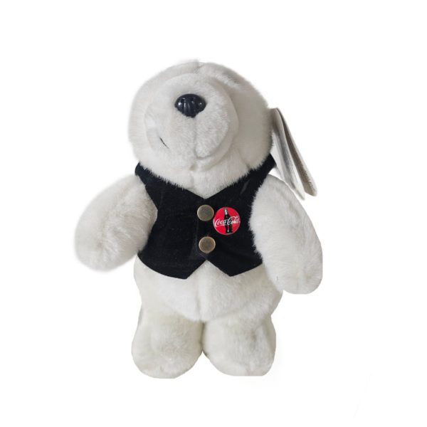 1996 Collectible Coca-Cola Polar Bear Plush - Polar Bear In Black Vest 10"