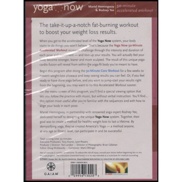 Yoga Now Mariel Hemingway and Rodney Yee 50 Minute Accelerated workout (DVD)