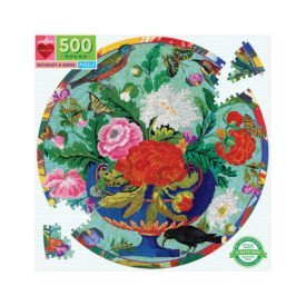 Eeboo Cross Stitch "Bouquet and Birds" 500 Piece Jigsaw Puzzle Round Floral Nature Puzzle