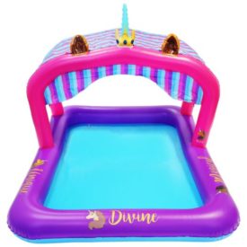Afro Unicorn 6 ft Canopy Kiddie Pool Inflatable Girls Purple/Pink