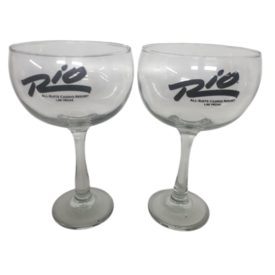 Pair of Retro Rio Las Vegas Oversized Margarita Glasses – 10" Tall Souvenir Barware – All-Suite Casino Resort