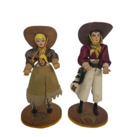 Pair of Vintage Western Cowgirl & Cowboy Dude Rider Display Dolls - No. 17 & 18