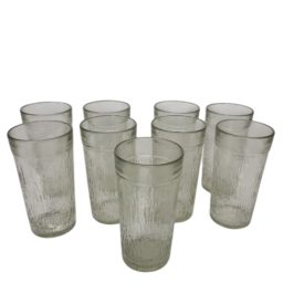 Set of 9 Vintage Kerr Bark Textured Glass Tumblers – 6” Clear Icicle Pattern – Mid-Century Barware USA