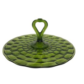 Vintage Green Glass Center Handle Server – Diamond Optic Pattern 13" Plate Tray